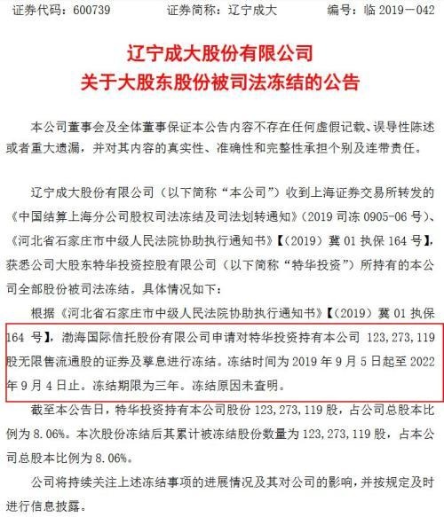 渤海信托一天冻结两家上市公司股权 都是金融大鳄李光荣旗下公司 冻结原因还未查明？